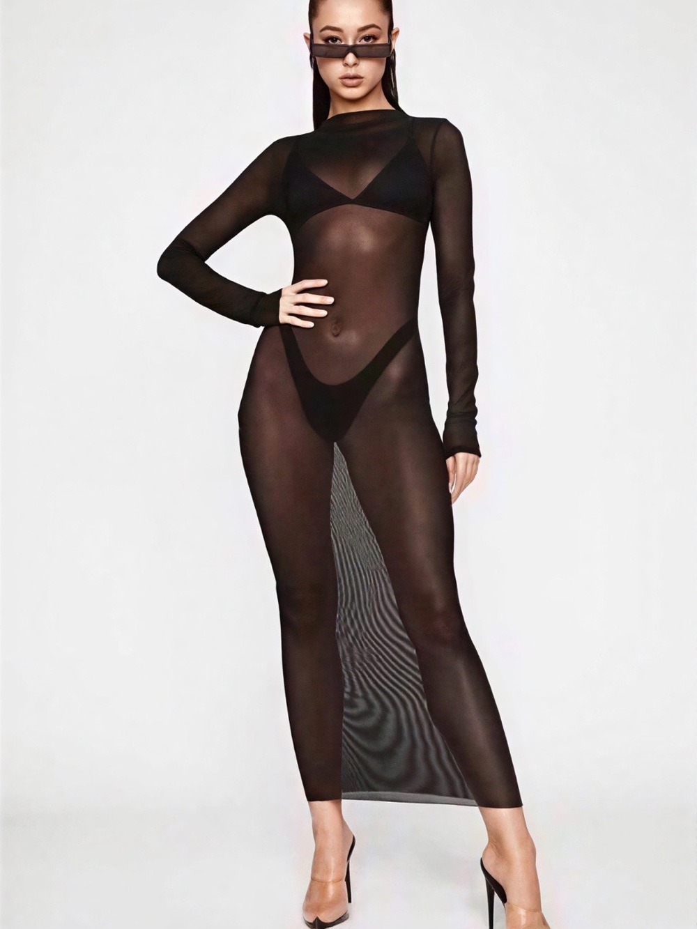 NWOT Dolls Kill Godai Sheer Long Sleeve Black Mesh Maxi Dress